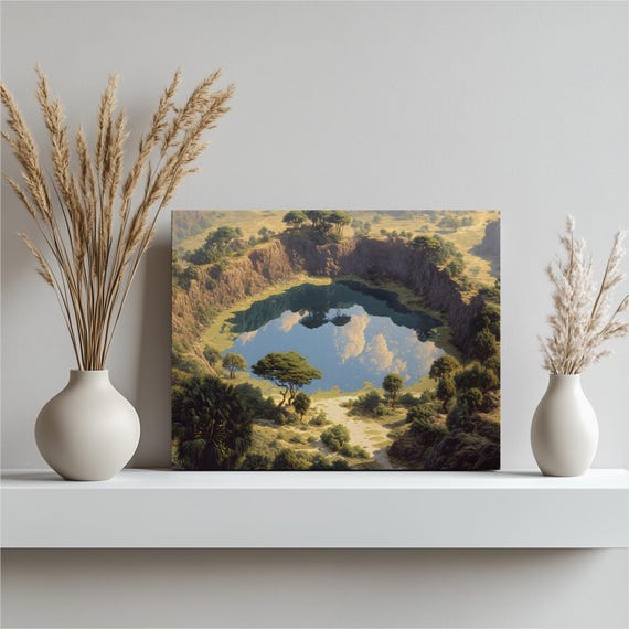 Crater Lake Landscape Canvas Wall Art Vivid Canyon Sunrise Reflection Over Mirror Water Forest Wilderness Nature Decor Print