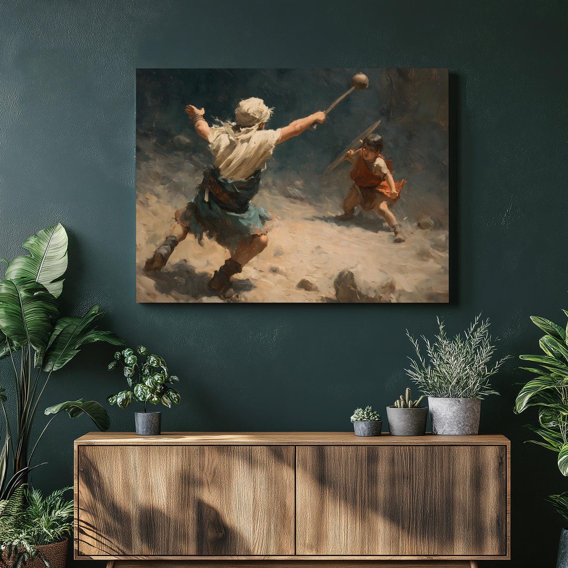 David and Goliath Biblical Battle Dramatic Oil Painting Wall Poster