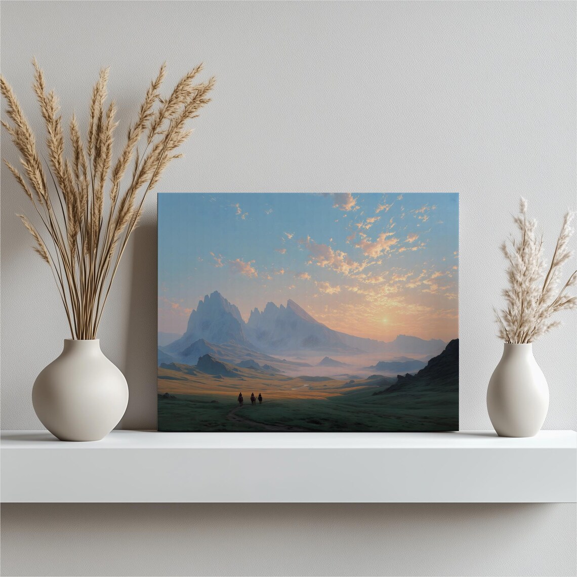 Sunrise Horseback Riders Mountain Trail Golden Morning Wall Art