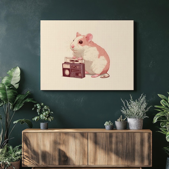 Cute Hamster With Retro Boombox Whimsical Music Pet Art Poster
