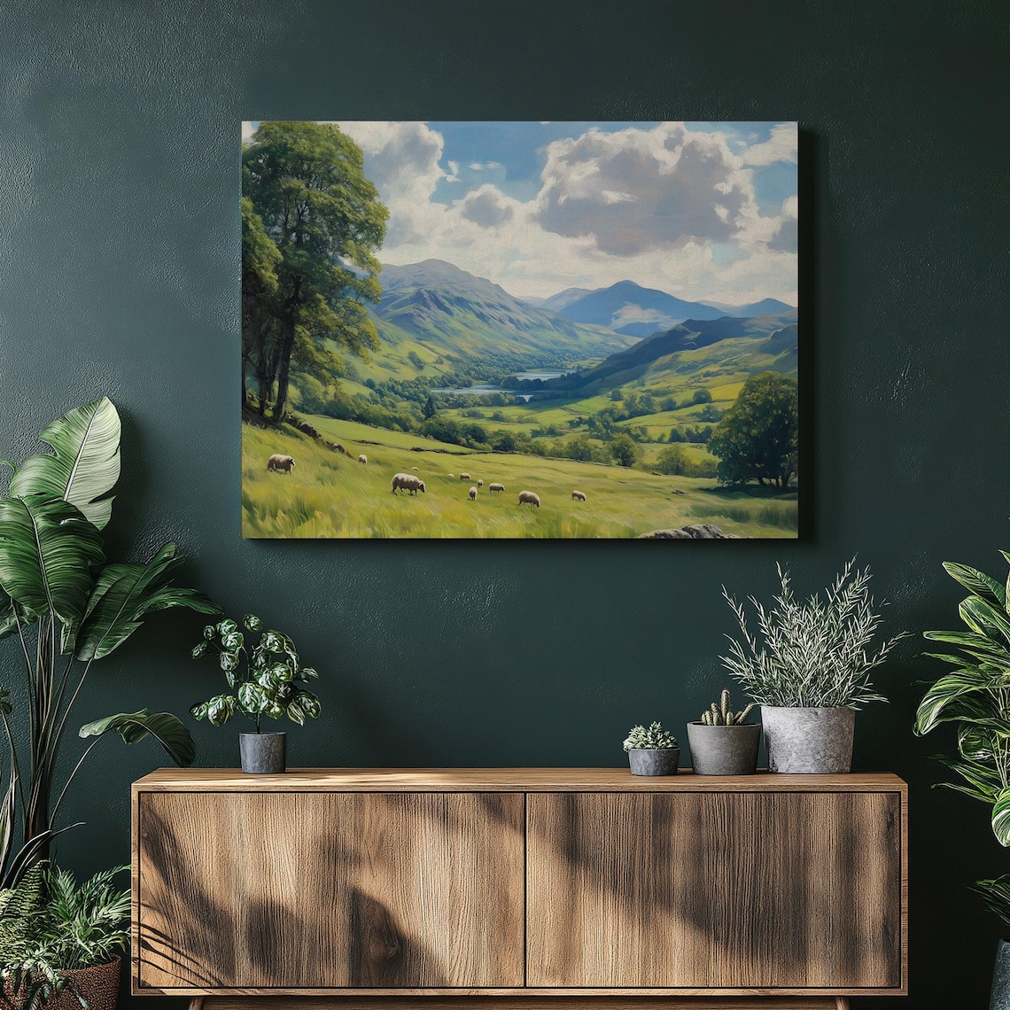 Lake District Rolling Green Hills With Sheep Pastoral Poster