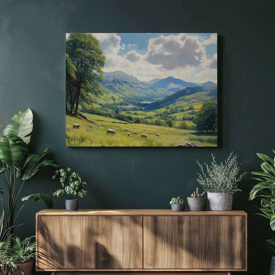 Lake District Rolling Hills Sheep Grazing Valley Landscape Poster
