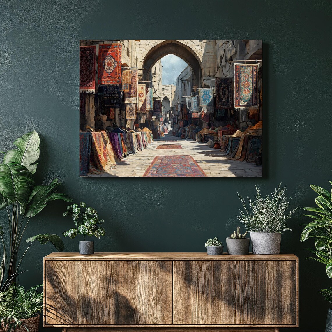 Old City Rug Market Bazaar Stone Arch Colorful Travel Art Poster