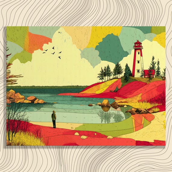 Lighthouse Canvas Wall Art Colorful Coastal Seaside Landscape Painting Print For Enthusiasts Modern Beach Home Decor