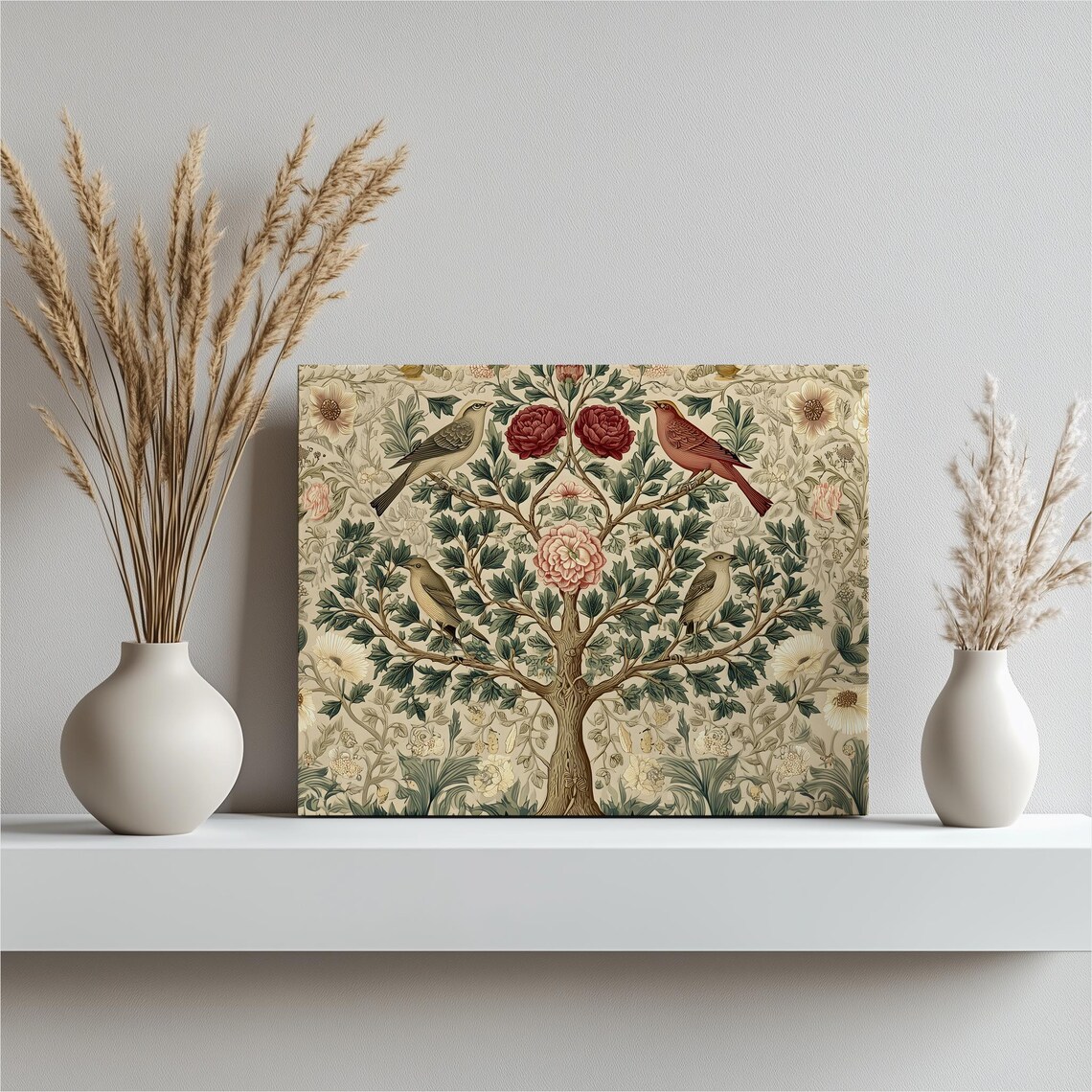 Tree Of Life Birds And Blossoms Vintage Botanical Style Wall Art