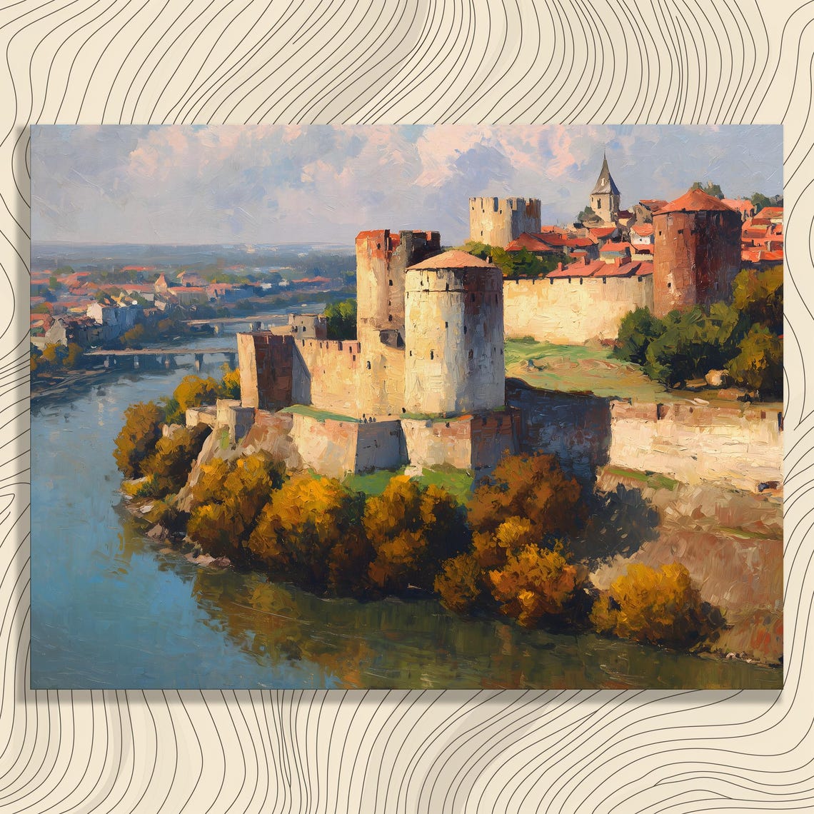 Medieval Castle by the River Autumn Colors Impressionist Poster
