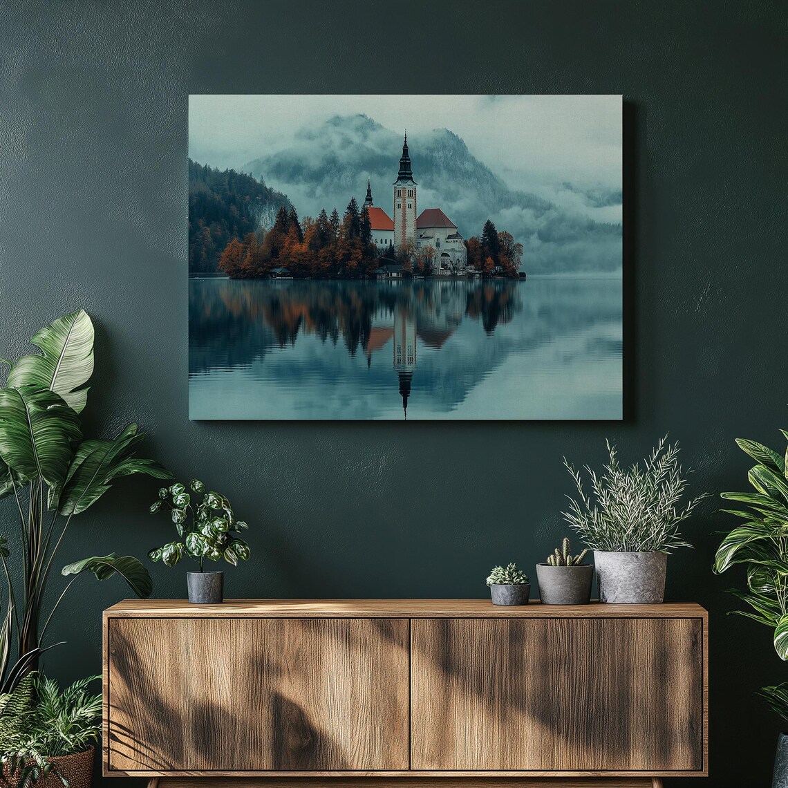 Lake Bled Island Church Misty Morning Mirror Reflection Poster