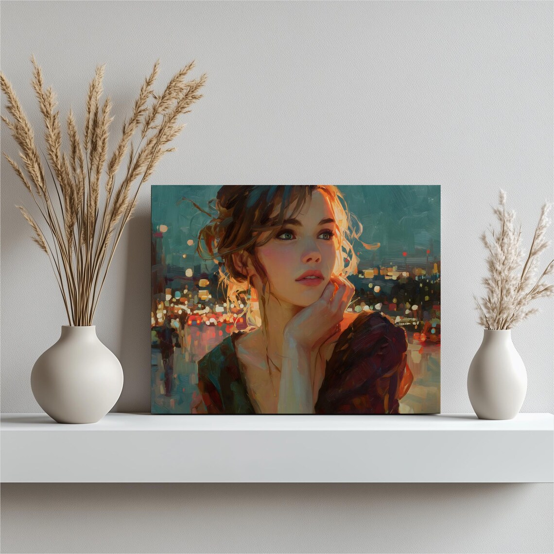 Woman At Night City Lights Impressionist Portrait Art Poster