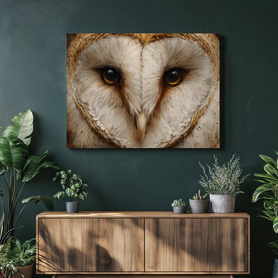 Barn Owl Canvas Wall Art Wildlife Print Feather Texture Nature Gift Rustic Bird Illustration Home Accent Premium Gallery Quality