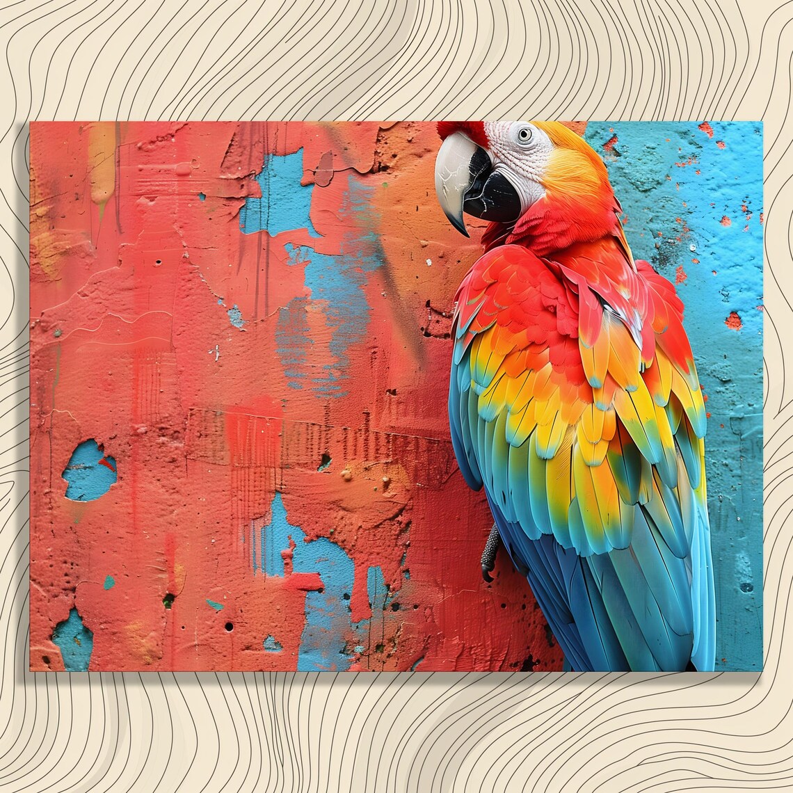 Scarlet Macaw Tropical Parrot Urban Graffiti Wall Portrait Poster