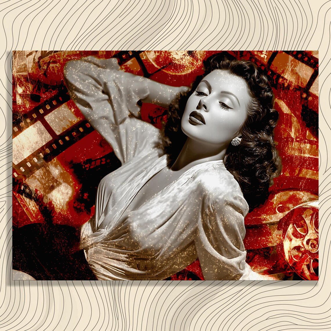 Vintage Hollywood Starlet Film Noir Red Collage Cinema Art Poster