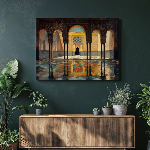 Moroccan Courtyard Islamic Arches Zellige Tile Reflections Art Print