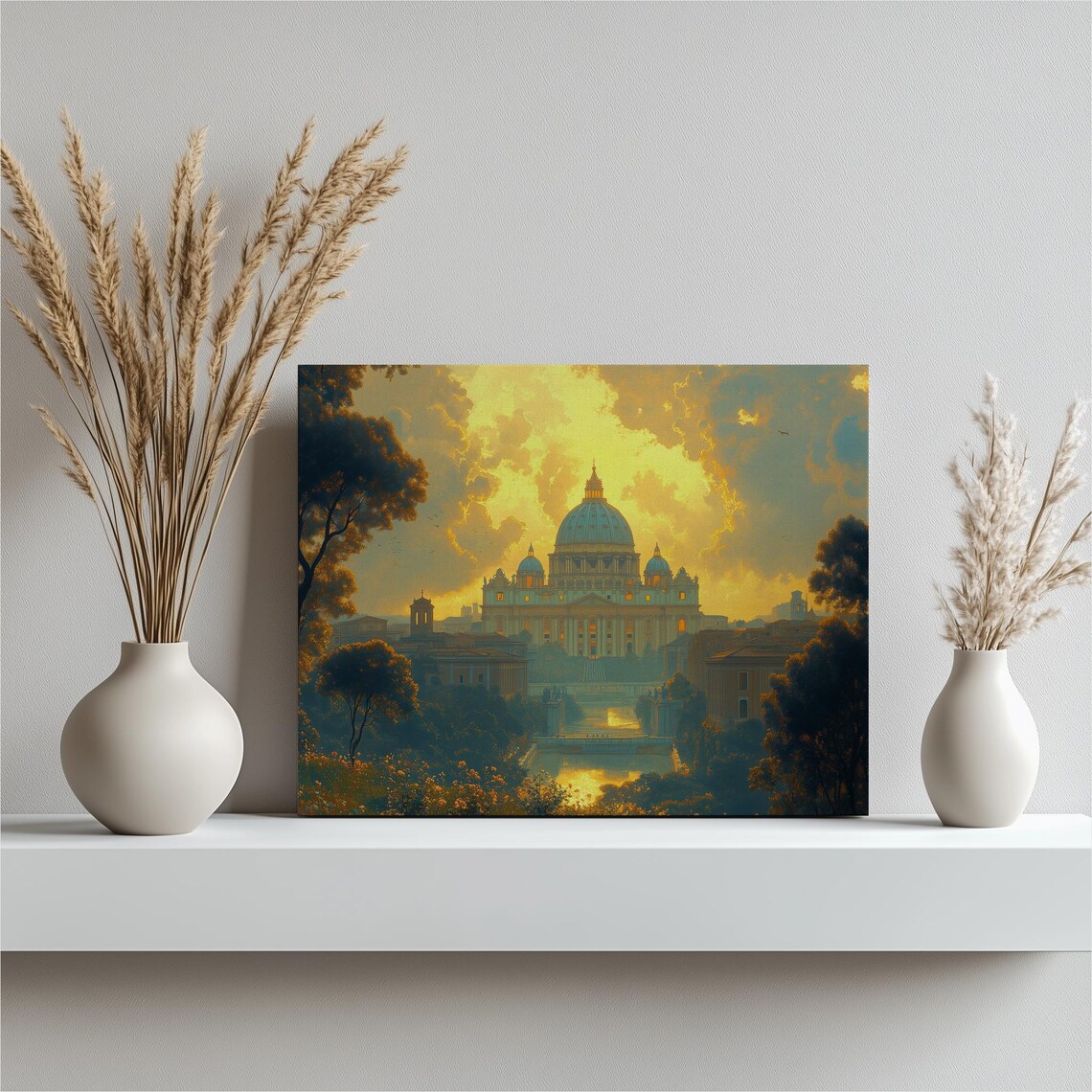 Saint Peters Basilica Vatican City Golden Sunset Skyline Poster