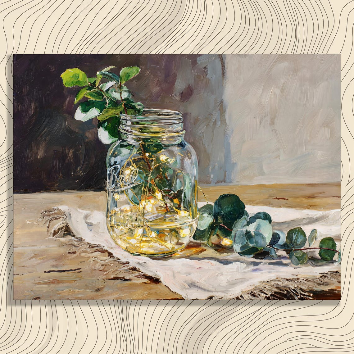 Mason Jar Fairy Lights Eucalyptus Rustic Still Life Art Poster