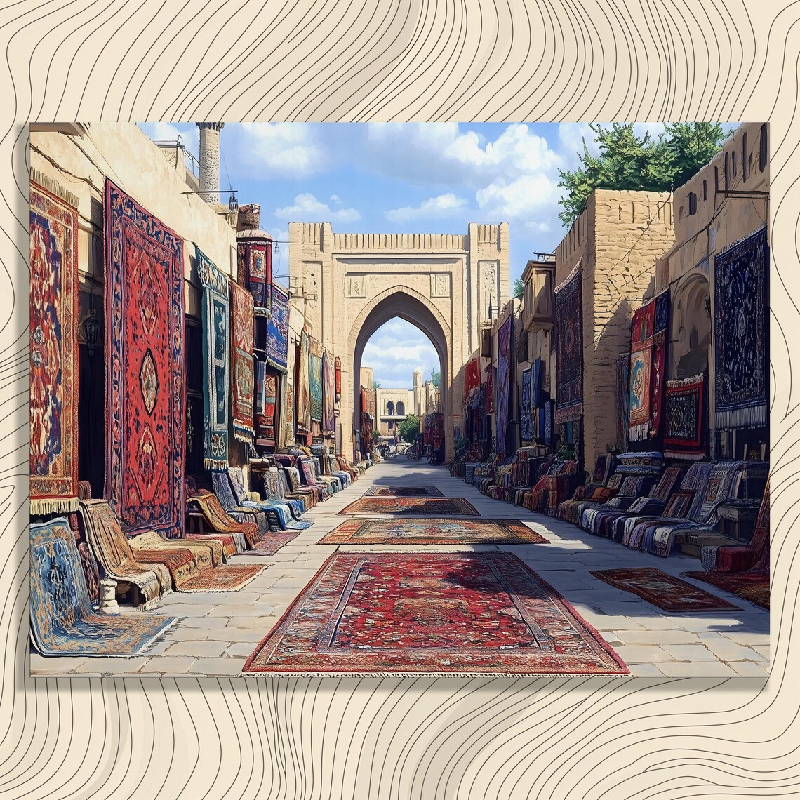 Oriental Rug Bazaar Street Scene Colorful Market Travel Poster