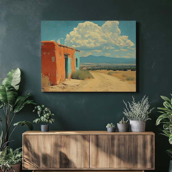 New Mexico Adobe House With Turquoise Doors Desert Road Poster