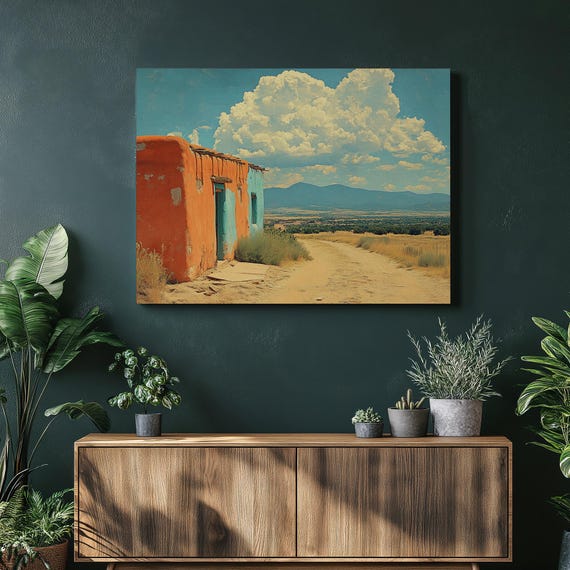 New Mexico Adobe Landscape Wall Art Canvas Print Modern Rustic Mountain View Desert Scene For Living Room Bedroom Office Decor