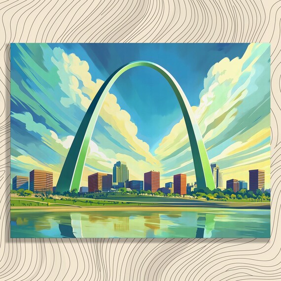 Vibrant City Skyline Canvas Wall Art Modern Urban Arch River Reflection Decor Print Giftable Contemporary Cityscape Painting