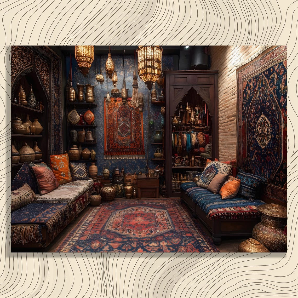 Vintage Boho Lounge Oriental Rugs Brass Lanterns Moroccan Style Poster