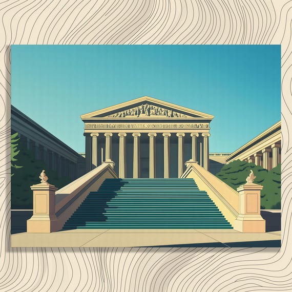 Neoclassical Building Canvas Wall Art Modern Architecture Print With Bold Facade Marble Columns Symmetry Design Landscape Decor