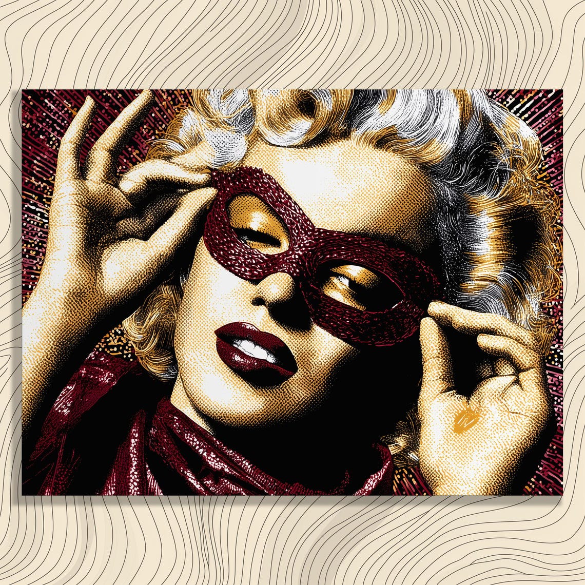 Retro Marilyn Monroe Red Masquerade Mask Pop Art Portrait Poster