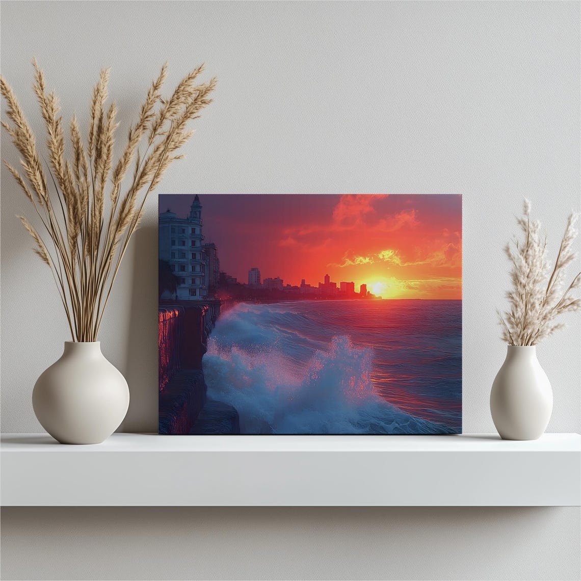 Ocean Sunset Waves Coastal Cliff Dramatic Sky Painting Poster
