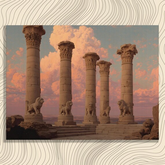 Majestic Baalbek Canvas Wall Art Ancient Roman Column Ruins Corinthian Temple Print Lebanon Landscape Decor Lion Statue