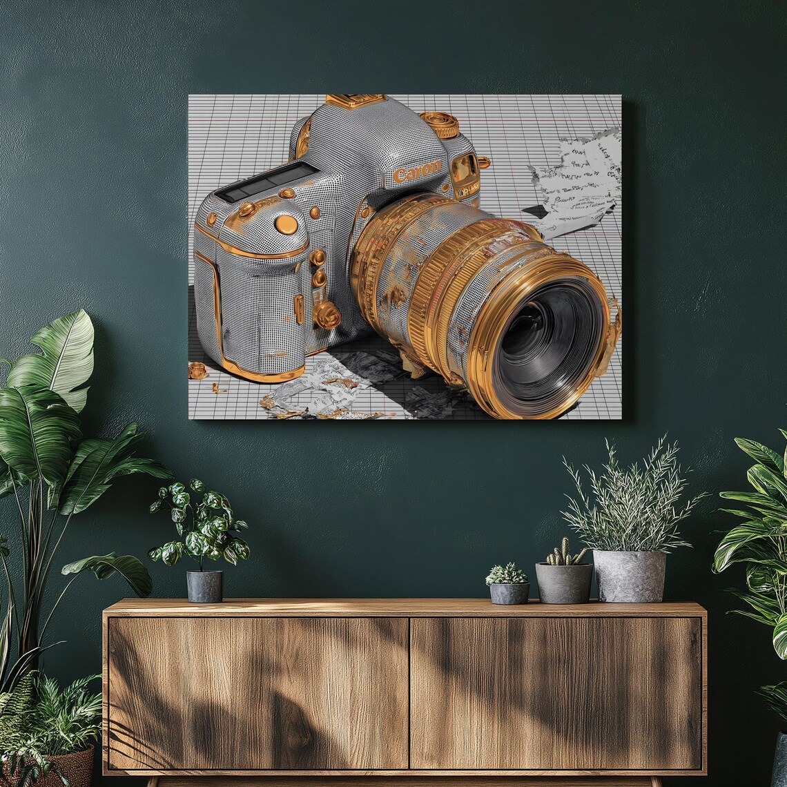 Canon DSLR Camera Gold Diamond Halftone Photography Lover Decor Print
