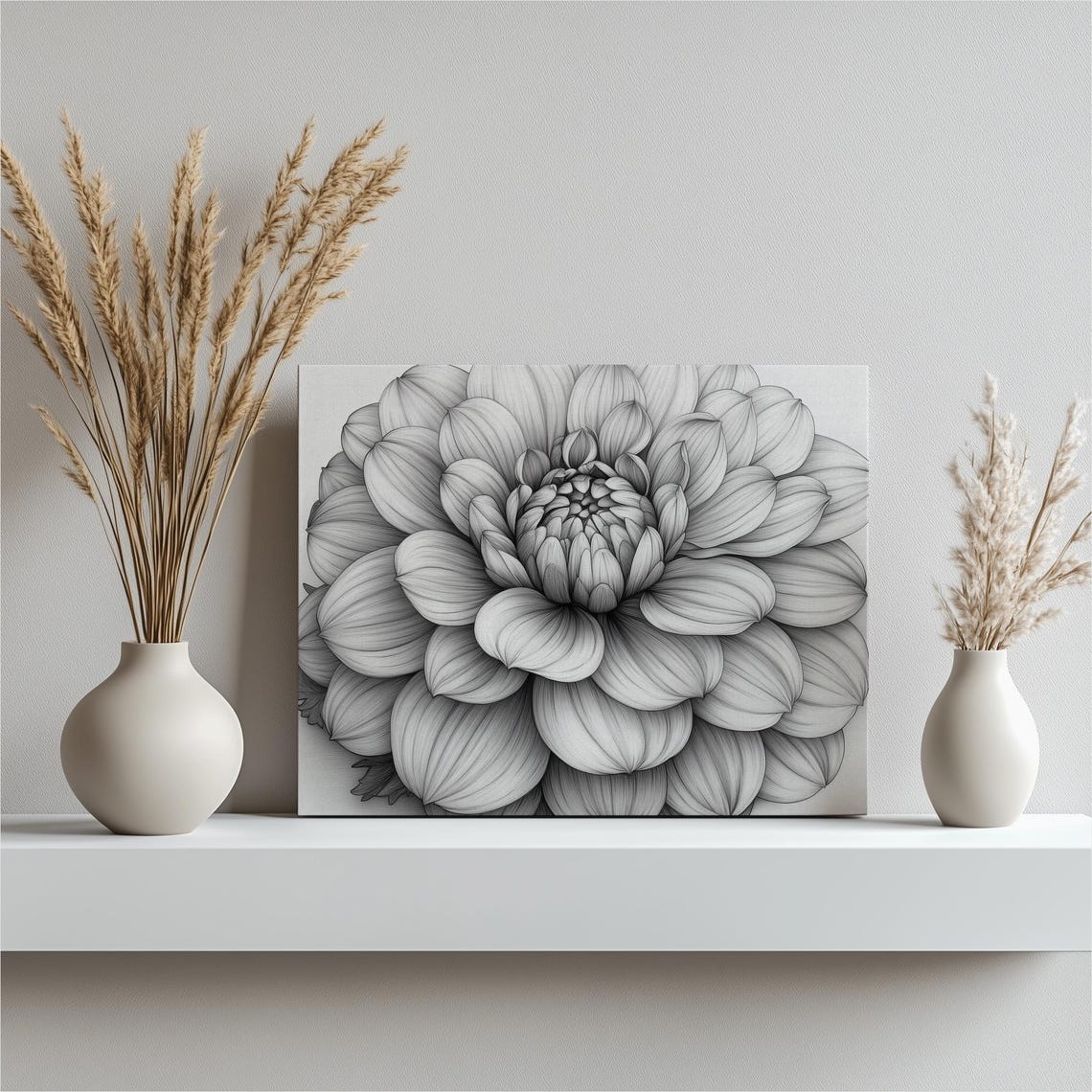 Dahlia Ink Monochrome Botanical Line Drawing Floral Wall Poster