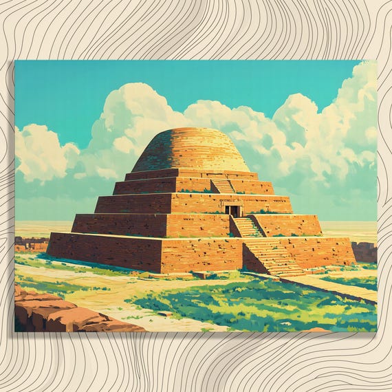 Pyramid Canvas Wall Art Ancient Desert Landscape Print Modern Stepped Painting Decor Gift For Travelers And Students