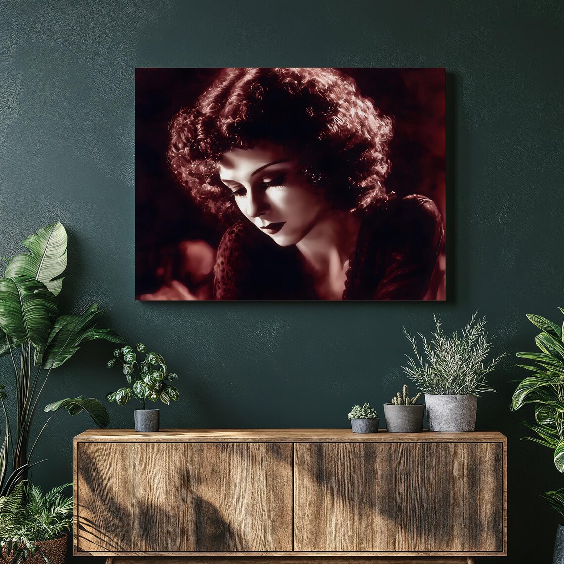 Vintage 1920s Hollywood Glamour Portrait Woman Curly Hair Sepia Art Poster
