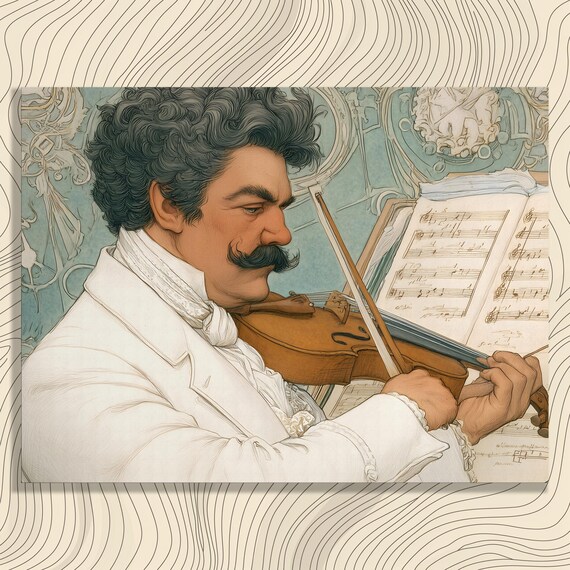 Art Nouveau Classic Violinist Sheet Music Vintage Musician Wall Art