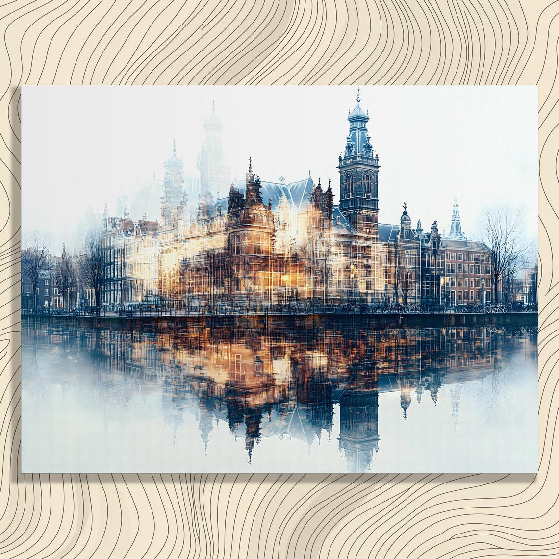 Surreal European Canal Cityscape Poster Ghostly Double Exposure Art