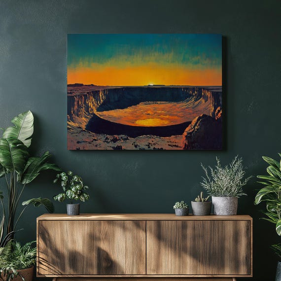 Darvaza Gas Crater Sunset Canvas Wall Art Turkmenistan Landscape Painting With Vibrant Colors Colorful Desert Scene Home Decor