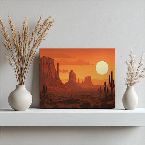 Desert Sunset Cactus Mesa Silhouette Orange Southwestern Poster