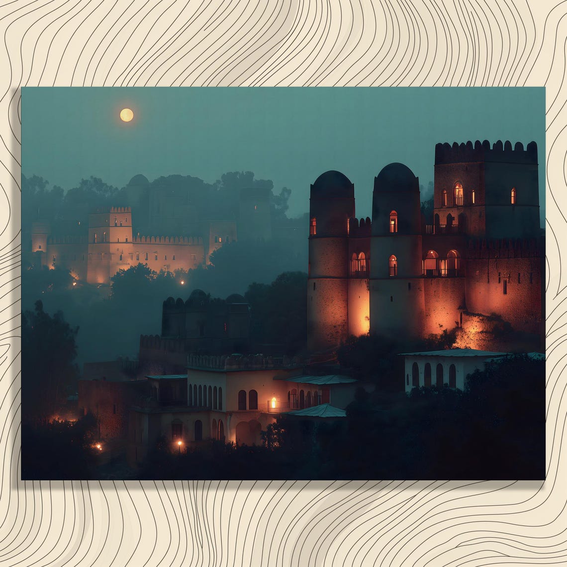 Medieval Castle Under Full Moon Gothic Fortress Night Poster