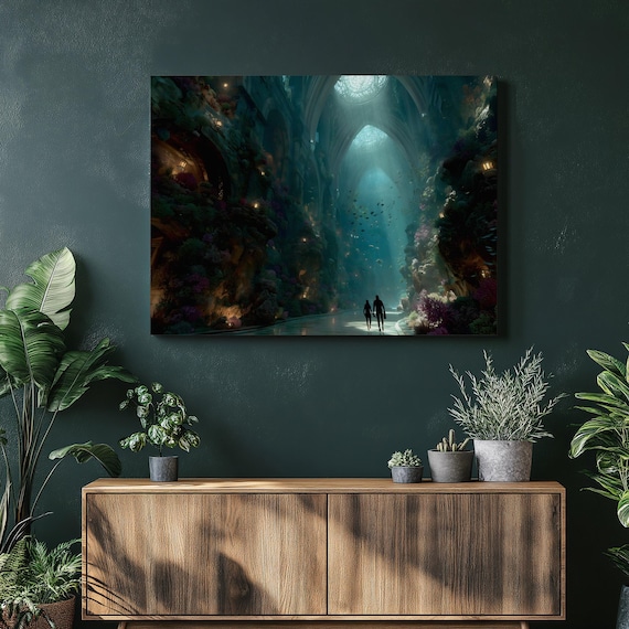 Underwater Cathedral Fantasy Sunken Gothic Ruins Mystery Poster
