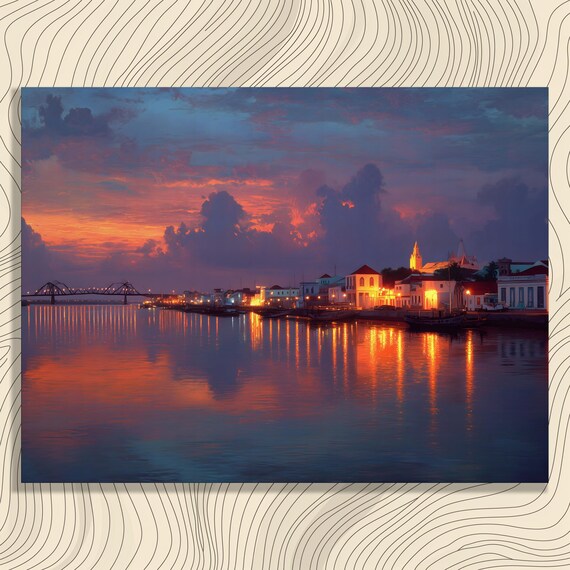 Sunset Harbor Reflections Coastal Waterfront Evening Wall Art