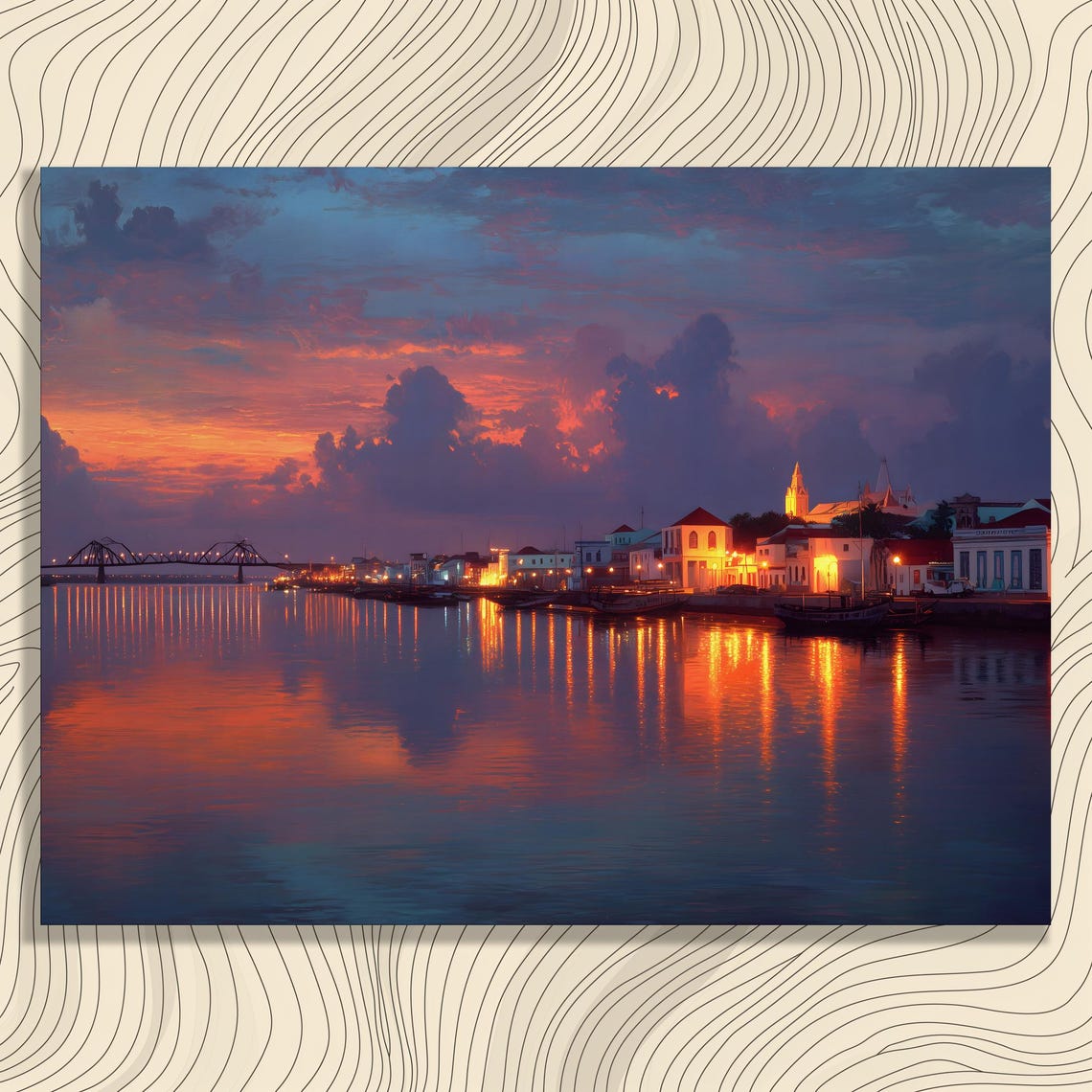 Sunset Harbor Reflections Coastal Waterfront Evening Wall Art