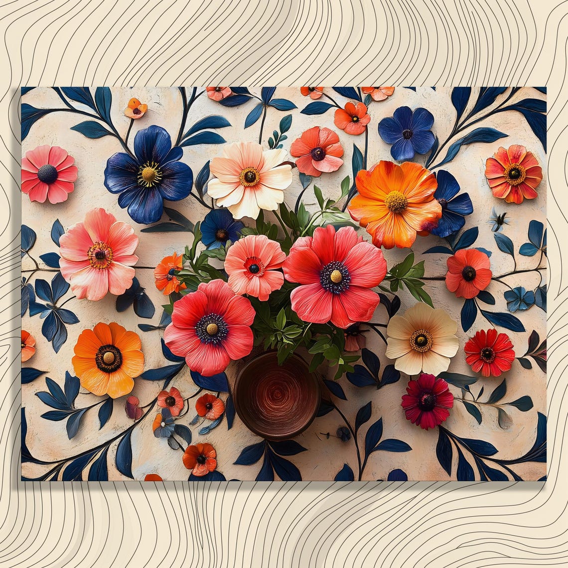 Vibrant Floral Canvas Wall Art Colorful Botanical Print Flower Spring Boho Decor