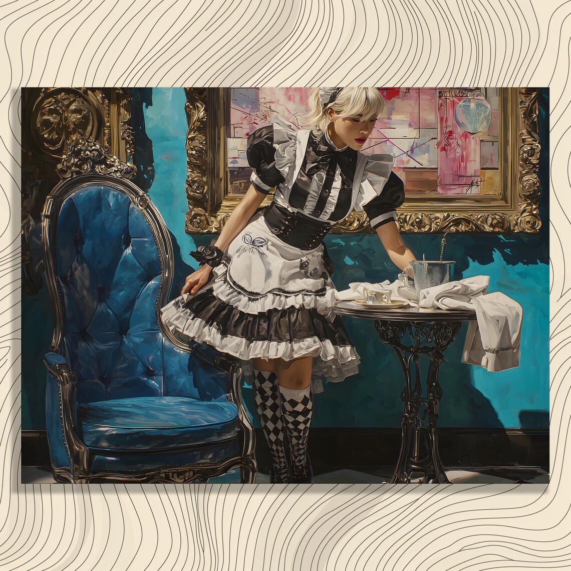 French Maid Tea Service Classic Blonde Maid Painting Art Print