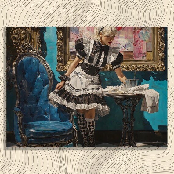 French Maid Tea Service Classic Blonde Maid Painting Art Print