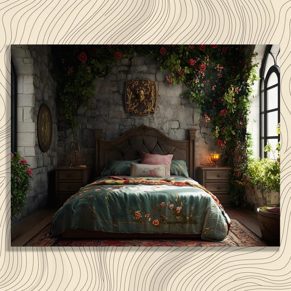 Vintage Floral Canvas Wall Art Rustic Stone Botanical Print Showcasing Cozy Plants And Natural Home Decor For Adults