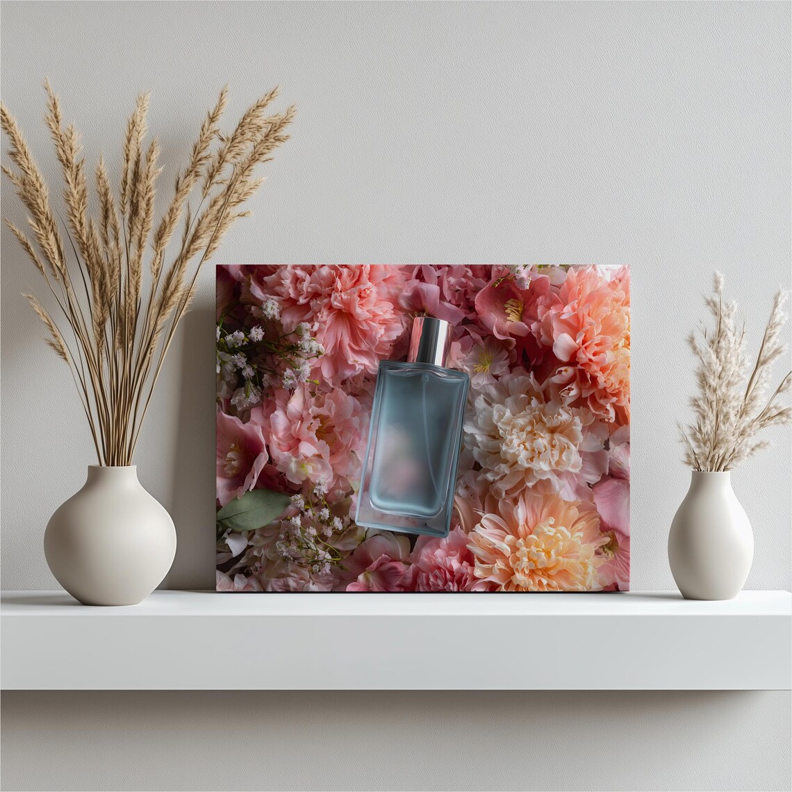 Perfume Bottle Pink Peony Floral Still Life Photography Wall Art