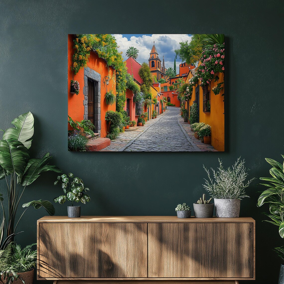 Mexico City Colorful Colonial Alley Flowers Street Scene Poster