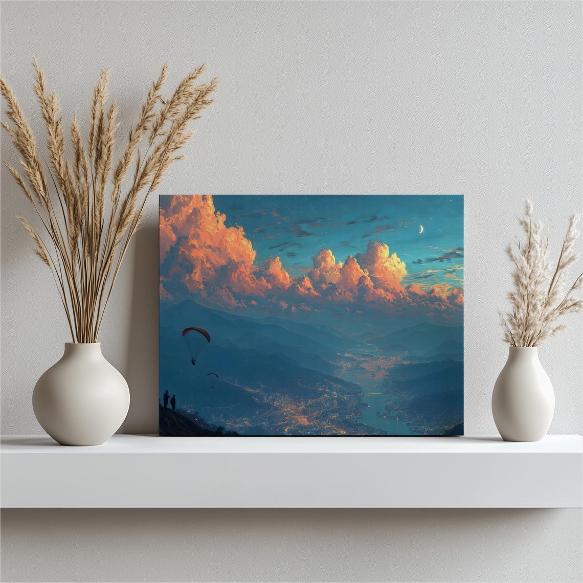 Paragliding Over Mountain Valley Sunset Dusk Sky Adventure Poster