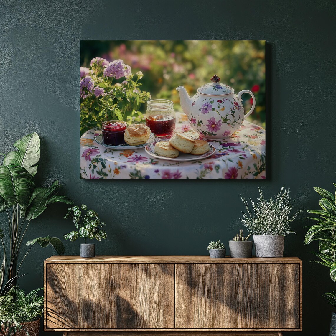 Afternoon Tea Garden Scones Jam Floral Teapot Still Life Art Poster