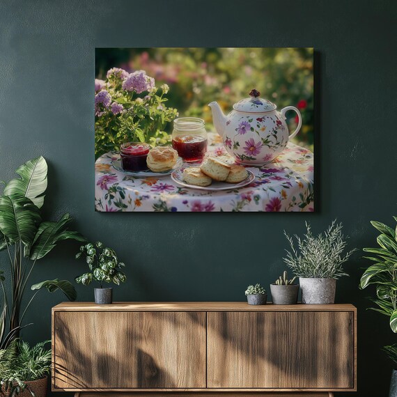 Afternoon Tea Garden Scones Jam Floral Teapot Still Life Art Poster