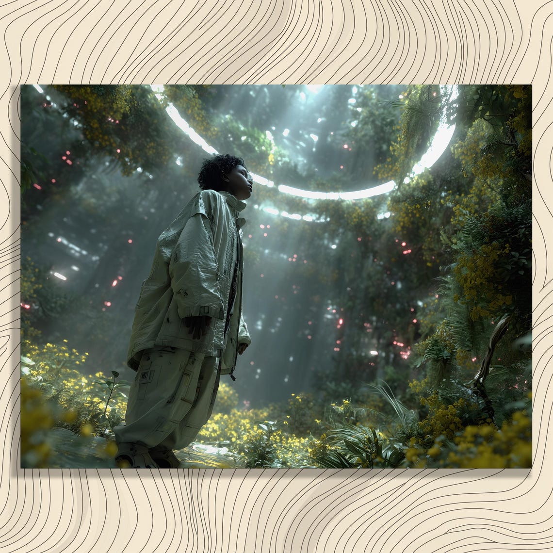 Astronaut in Glowing Forest Poster Futuristic Surreal Nature Art