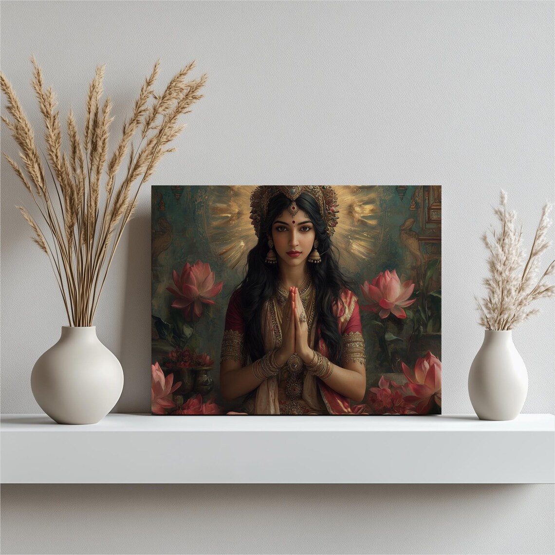 Lakshmi Spiritual Goddess Art Print, Floral Decor